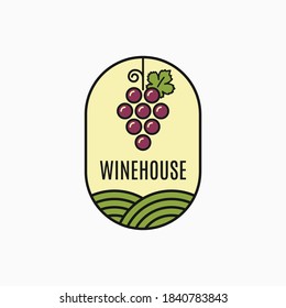 Logo de la uva de vino. Emblema de vino lineal sobre fondo blanco