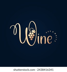 Wine Grape Logo Luxury Wine On Royal Blue Background