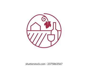wine, grape, vineyard modern logo design with line art style.