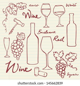 Wine & grapes icons doodle vector illustration