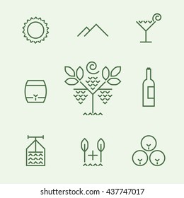 wine and grapes icons set