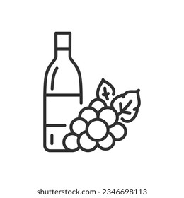 Wine and grapes, linear icon. Line with editable stroke