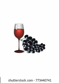 Wine and grapes on white background