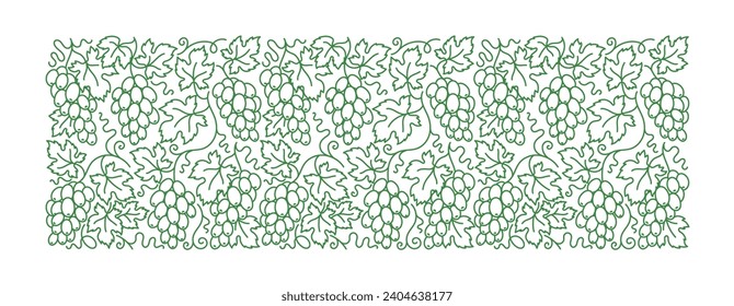 Wine Grapes pattern. Grape branches and leaves background. Editable outline stroke. Vector line.