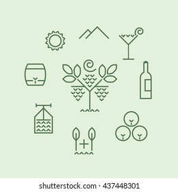 Wine and grapes  thin line icons