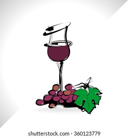 Wine and grapes. Vector.