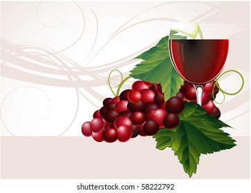 Wine and grapes. Vector.
