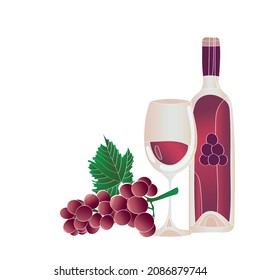 Wine and grapes. Vector illustration.