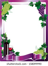 Wine and grapes vertical frame background vector illustration