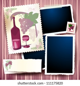 Wine and grapes, vintage background