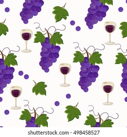 Wine and grapes winemaking vector set illustration seamless pattern with tree,wineglass and leaf. Vector Template illustration background.