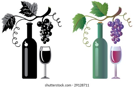 Wine, grapevine and bottle