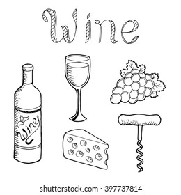 Wine graphic set art black white isolated illustration vector