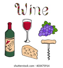 Wine graphic set art color isolated illustration vector