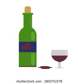 un vino y una botella verde. con vino de uva. ilustración vectorial en estilo plano