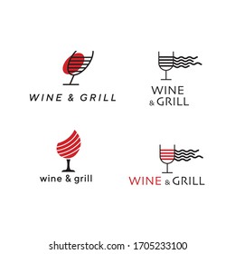 Wine and grill restaurant logo template. Luxury elegant meat and wine brand