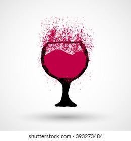 Wine grunge glass. Hand drawn grunge ink illustration.