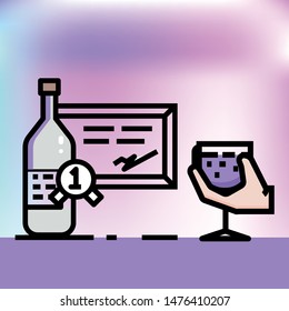 Wine guarantee illustration, color outline style, background mesh tool style
