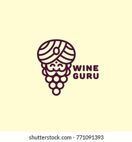 Wine guru logo template design in outline style. Vector illustration.