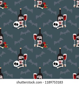 Wine for Halloween drink seamless pattern. Halloween drink.