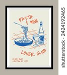 Wine hand drawn illustration in a poster frame for wall art gallery