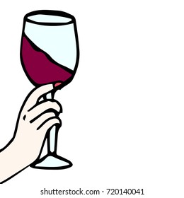 Wine in hand vector illustration. Doodle style. Design icon, print, logo, poster, symbol, decor, textile, paper