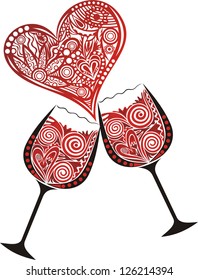 Wine heart love valentines day vector illustration
