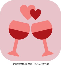 Vino y corazones, ilustración, vector sobre fondo blanco.