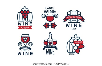 Wine High Quality Retro Labels Collection, Alcohol Drink Package Vintage Emblems Vector Illustration