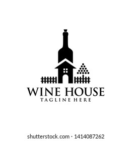 Wine House with Bottle logo vector icon ilustration
