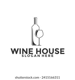 Wine House logo, Bar and restaurant logo design template