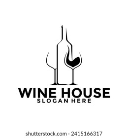 Wine House logo, Bar and restaurant logo design template