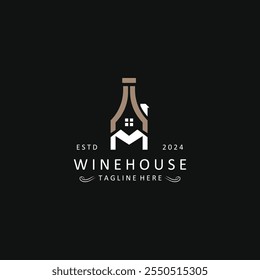 Wine house logo design cretive with drink glass and house template
