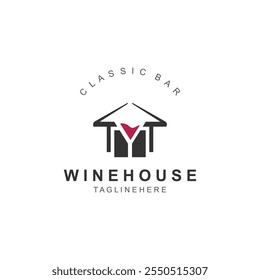 Wine house logo design cretive with drink glass and house template