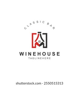 Wine house logo design cretive with drink glass and house template