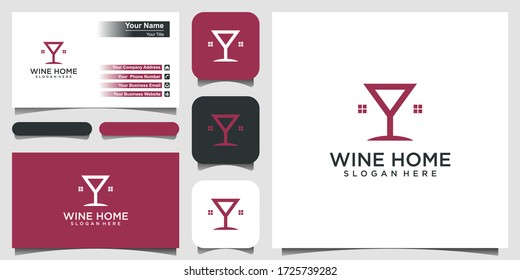 wine house logo design template, home of wine logo inspiration. and business card