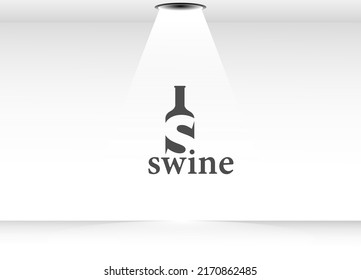 Wine house logo design template in linear style with bottle and wineglass. Vector illustration.