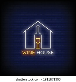 Wine House logo Neon Signs Style Text Vector