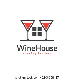 wine house logo. unique combination of wine glass and house logo template