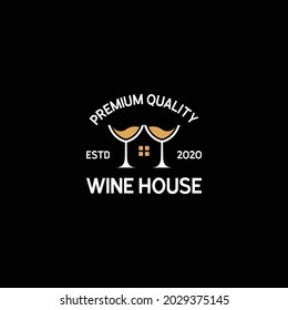 Wine house logo with wineglass and house vector template	