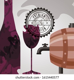 wine house poster with barrel and bottle vector illustration design