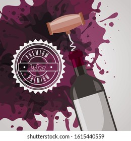 wine house poster with bottle and corkscrew vector illustration design