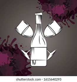 wine house poster with bottle and cups vector illustration design