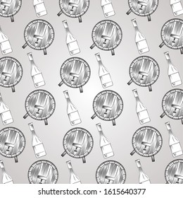 wine house poster with bottles and barrels pattern vector illustration design