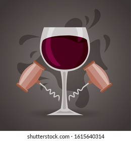 wine house poster with cup and corkscrew vector illustration design