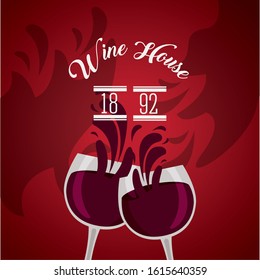 wine house poster with cups vector illustration design