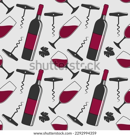 Wine House seamless pattern with wine bottles and wine glasses. Vector illustration