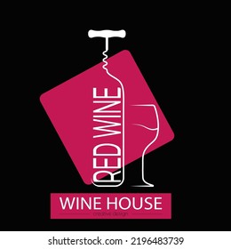 Wine house. A template with a bottle of wine and a glass of red wine for a logo, sticker, brand or label. Icon for websites and apps. Flat style