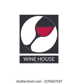 Wine house. A template with a glass of red wine for a logo, sticker, brand or label. Icon for websites and applications. Flat style
