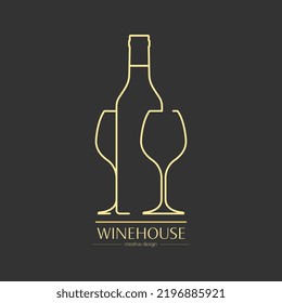 Wine house. Template for a logo, label, emblem or sticker. Visualization for menus, websites and applications. Flat style